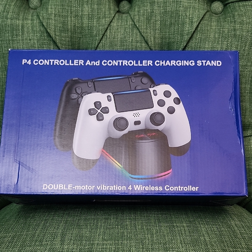 PS4 Compatible Wireless Controllers and LED Charging Stand - White and Black